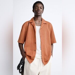 NWT Zara Striped Jacquard Button Up Shirt size L